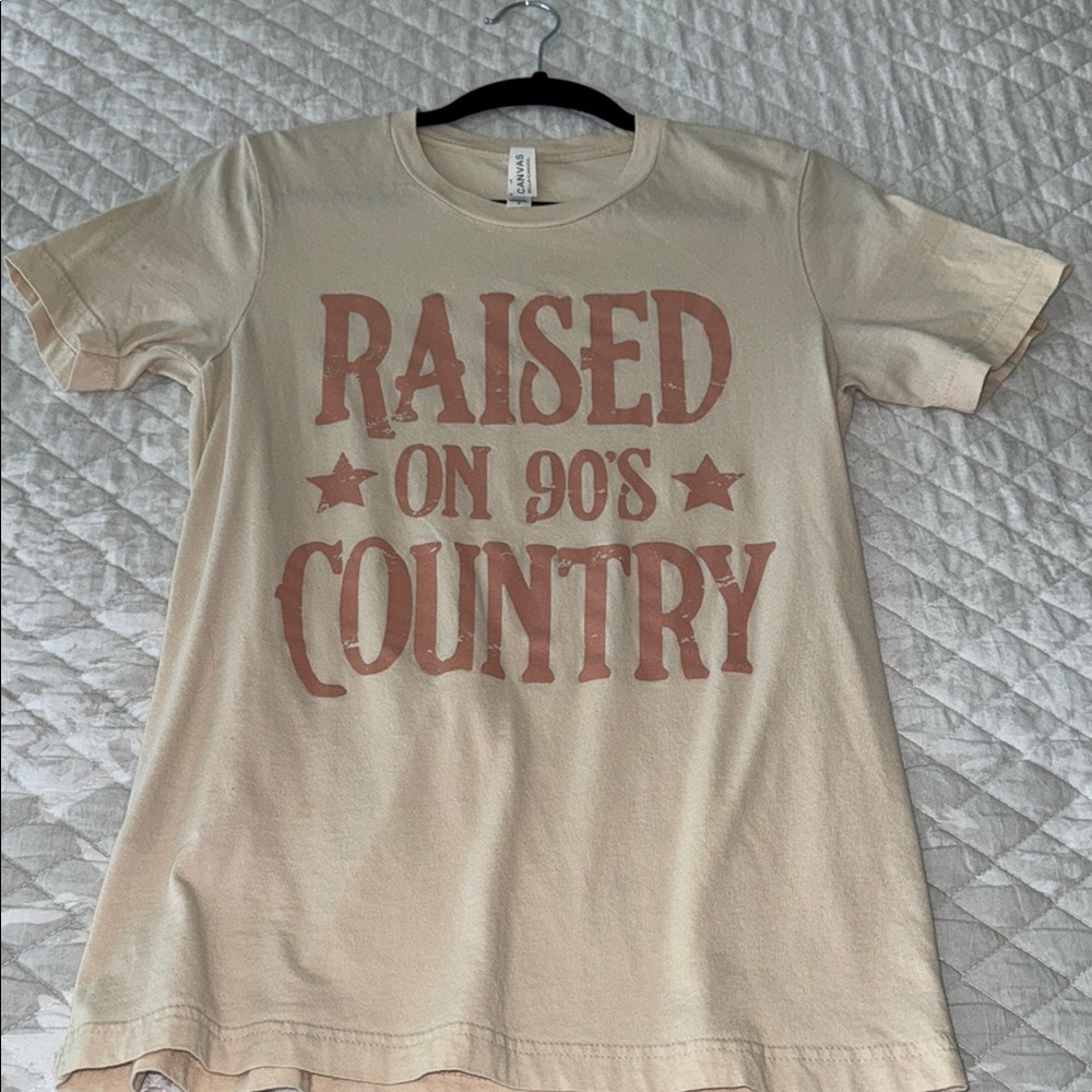 Beige Graphic Tee with 'Raised on 90's Country' Print